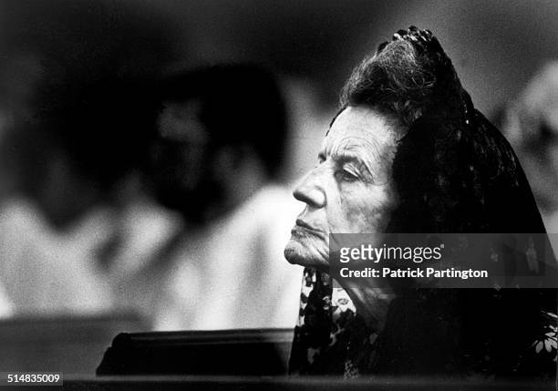 American socialite and matriarch of the Kennedy family Rose Kennedy attends an unspecified funeral at St Edward's Church, Palm Beach, Florida, 1979.