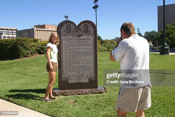 The Ten Commandments Monument displayed at the Texas State Capitol October 15, 2004 in Austin, Texas. The U.S. Supreme Court is considering whether...