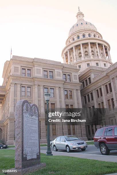 The Ten Commandments Monument displayed at the Texas State Capitol October 15, 2004 in Austin, Texas. The U.S. Supreme Court is considering whether...