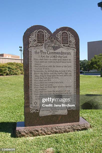 The Ten Commandments Monument displayed at the Texas State Capitol October 15, 2004 in Austin, Texas. The U.S. Supreme Court is considering whether...