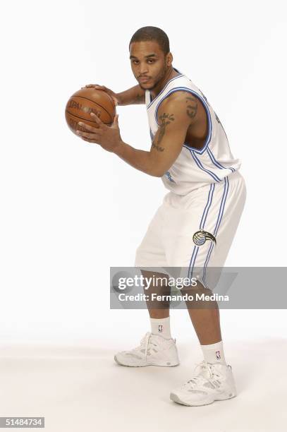 Jameer Nelson of the Orlando Magic poses for a portrait during NBA Media Day on October 4, 2003 in Orlando, Florida. NOTE TO USER: User expressly...