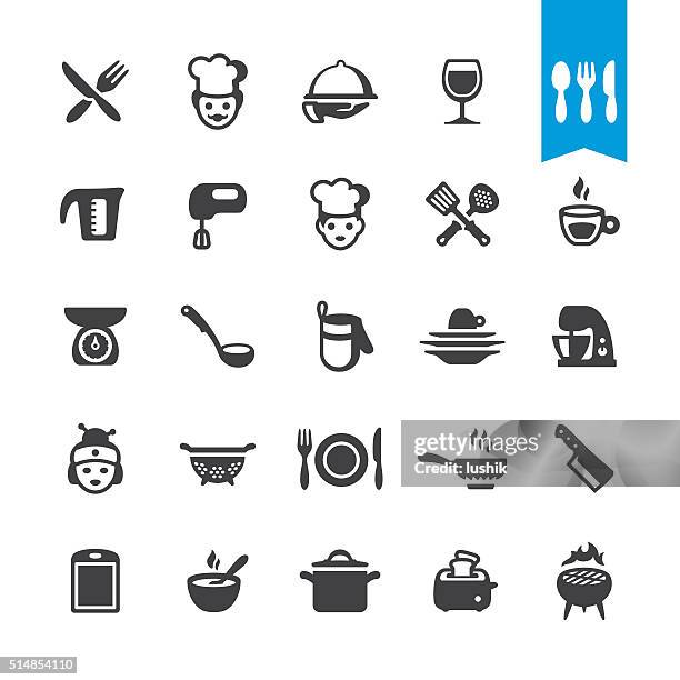 ilustraciones, imágenes clip art, dibujos animados e iconos de stock de vector de iconos de la cocina del chef - robot de cocina
