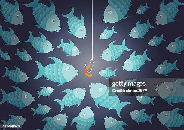 hungry fish and bait - fishing hook stock illustrations