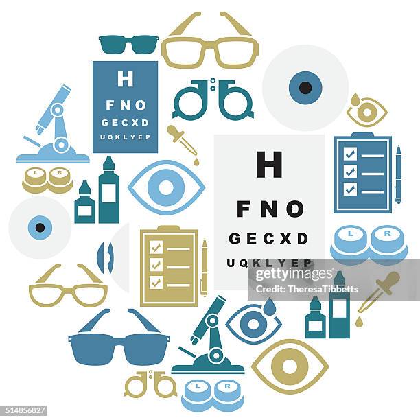 optische icon-set - augenheilkunde stock-grafiken, -clipart, -cartoons und -symbole