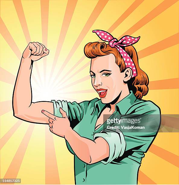 super mom - mother flexing muscles - muscular build stock illustrations
