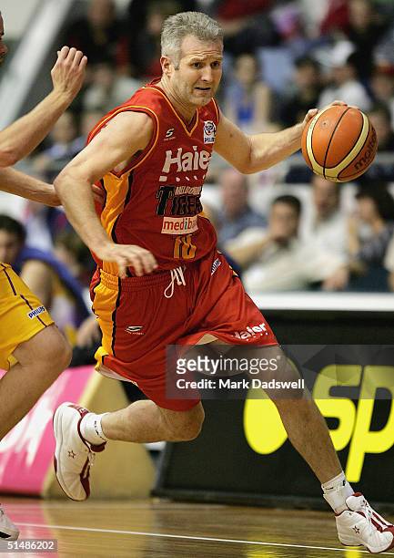 Andrew Gaze for the Tigers in action during the NBL round 3 game between the Melbourne Tigers and the Sydney Kings at the State Netball and Hockey...