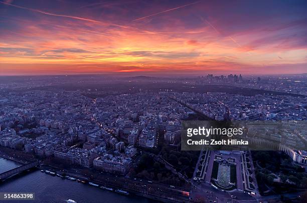 paris cityscape - paris skyline sunset stock pictures, royalty-free photos & images