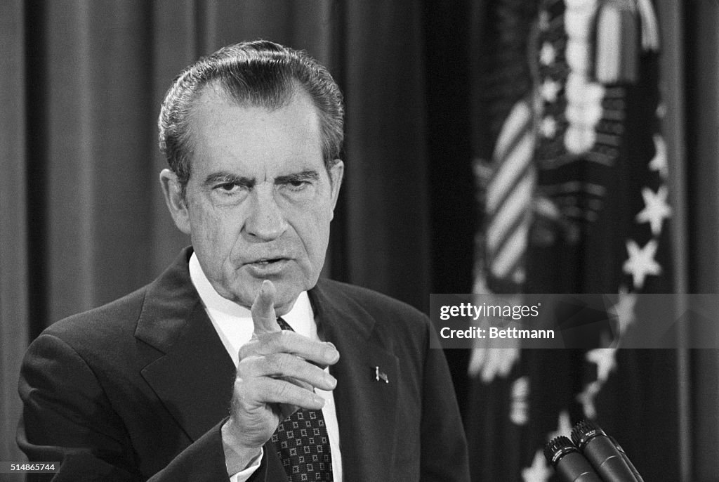President Nixon Points to a Reporter