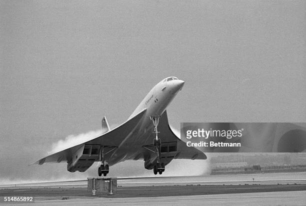 The Concorde supersonic transport lifts off the runway at JFK International Airport. Its first test flights stayed well below the threshold of...