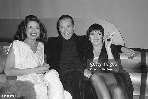 Actress Liza Minnelli currently on Broadway in musical entitled "The Act," at the Majestic Theatre, relaxes at Studio 54 with fashion designer...