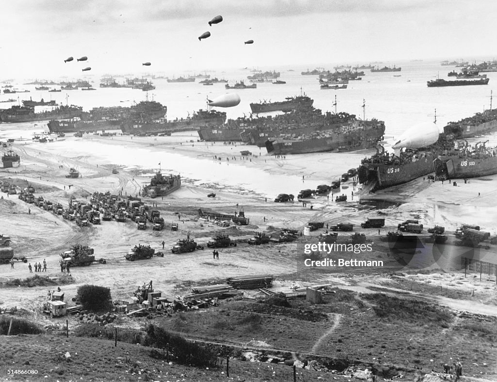 Invasion Battle Norman Beach during Allied invasion, June, 1944: ships fill the... News ...