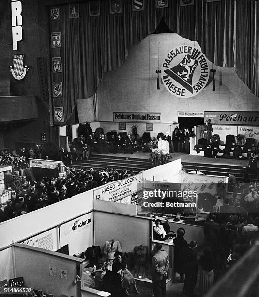 Passau, Garmany: U.S. High Commissioner for Germany, John J. McCloy, is pictured presiding over opening day ceremonies of the annual Spring Fair at...