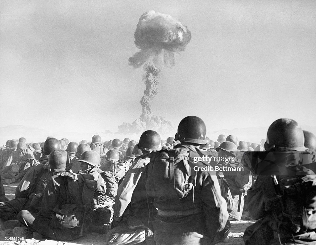 Troops Watching Atomic Bomb Explosion