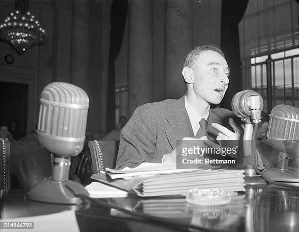 Dr. J. Robert Oppenheimer, key scientist in the development of the atomic bomb, told the Joint Congressional Atomic Energy Committee today that he...