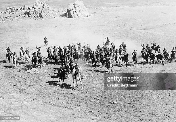 Smyrna, Turkey: A detachment of Greek cavalry making a charge in the face of the Turkish advance in Asia Minor in an effort to stem the tide, and...