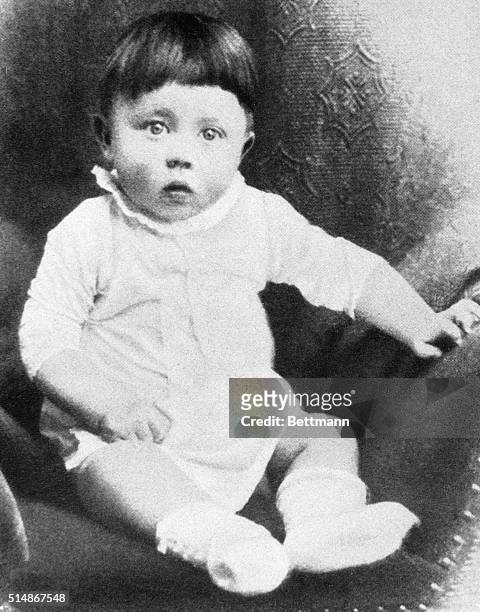 This is a baby portrait of Adolf Hitler. Undated photograph.