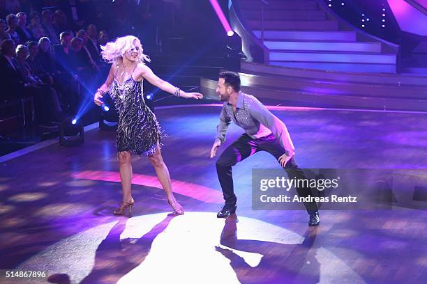 Michael Wendler and Isabel Edvardsson perform on stage during the 1st show of the television competition 'Let's Dance' on March 11, 2016 in Cologne,...