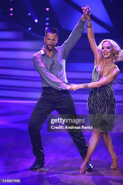 Michael Wendler and Isabel Edvardsson perform on stage during the 1st show of the television competition 'Let's Dance' on March 11, 2016 in Cologne,...