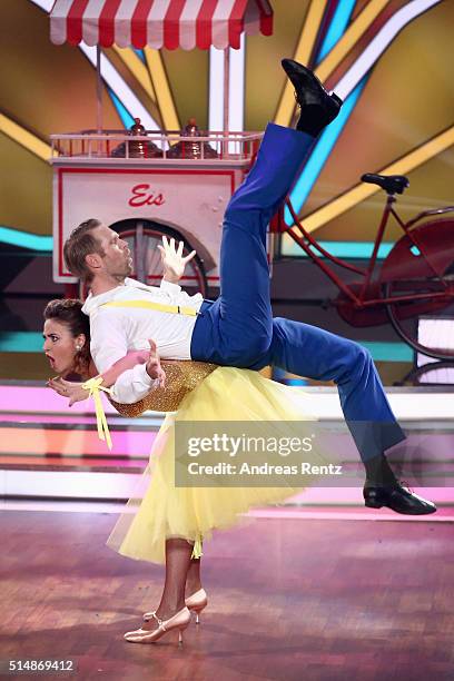 Eric Stehfest and Oana Nechiti perform on stage during the 1st show of the television competition 'Let's Dance' on March 11, 2016 in Cologne, Germany.