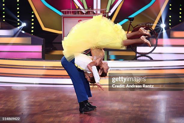 Eric Stehfest and Oana Nechiti perform on stage during the 1st show of the television competition 'Let's Dance' on March 11, 2016 in Cologne, Germany.