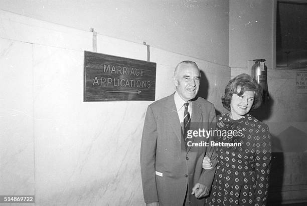 New York: Former Ambassador Averell Harriman and Mrs. Pamela Digby Churchill Hayward, 51 year old widow of Broadway producer Leland Hayward, leave...