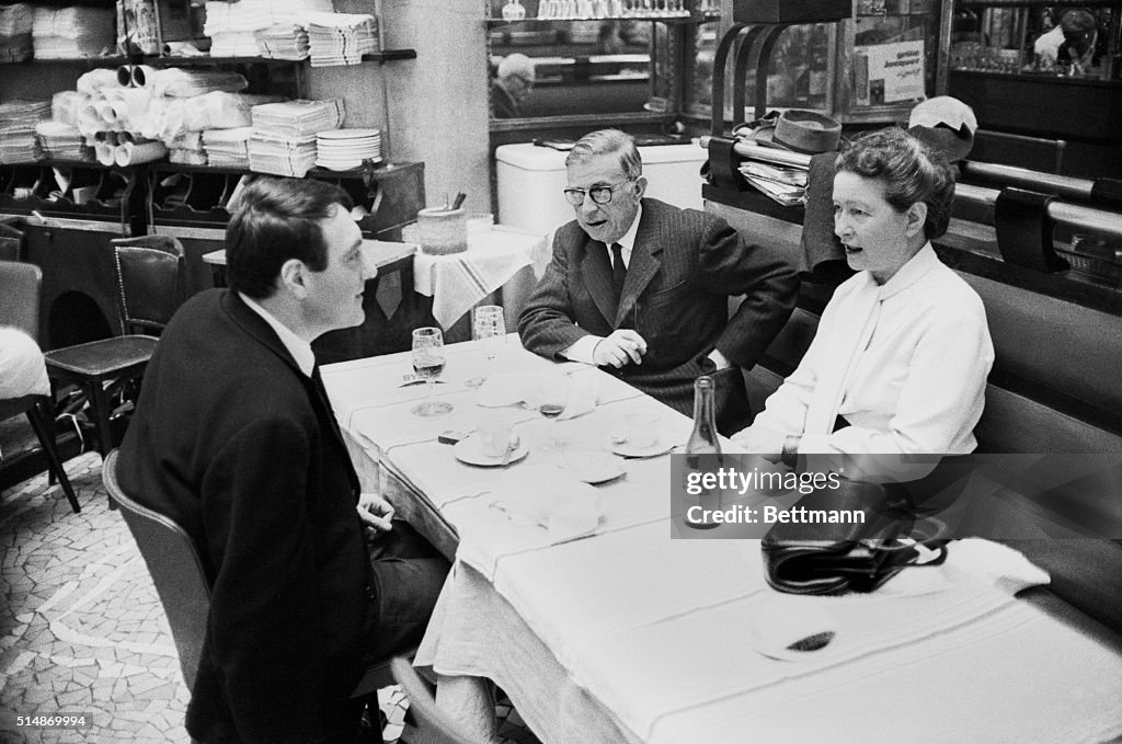 Philosophers Sartre, De Beauvoir, and Director Lanzmann Dining