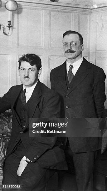 Sinn Fein delegates Michael Collins and Arthur Griffith during treaty negotiations between Sinn Fein and the British government which resulted in the...