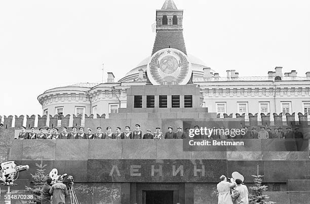 Moscow, Russia: Lining the rostrum on Lenin's Tomb during Victory Day celebrations in Red Square May 9th were Willi Stoph, Georgi Traikov, Klimenti...