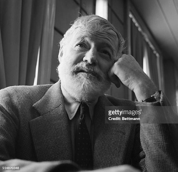 Portrait of Ernest Hemingway, who was among the arrivals on the "Liberte," November 2, 1959.