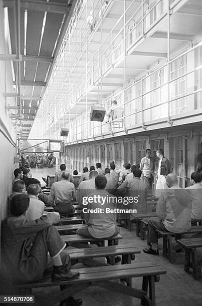 San Quentin, CA: The inmates watch television in the evening. The programs are not censored, and by the majority vote, the men can watch whatever...