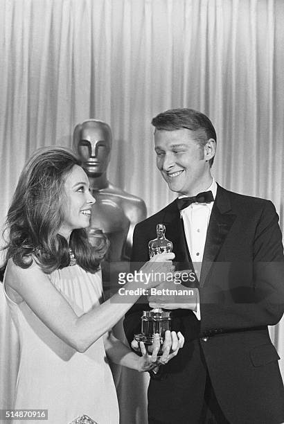 Santa Monica, CA: Lovely Leslie Caron presents Mike Nichols with an Oscar for Best Director at the 40th Annual Academy Awards presentation here,...