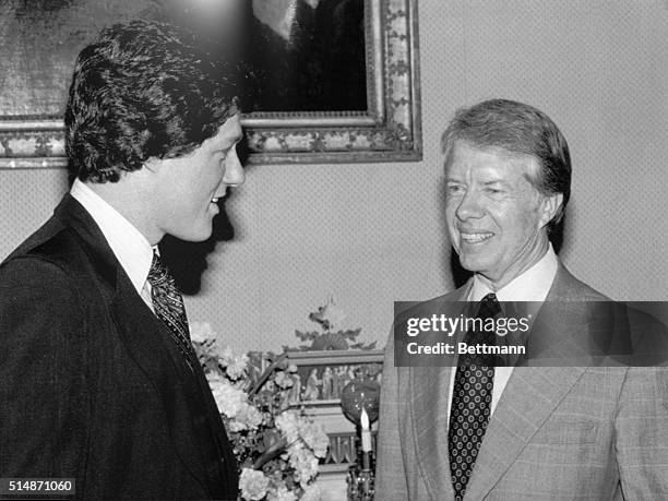 Washington; DC: President Carter meets with Arkansas Gov.--Elect Bill Clinton at the White House.