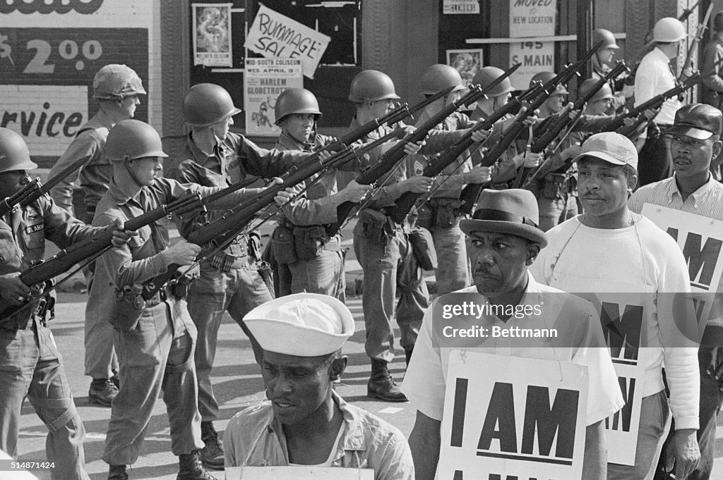 National Guard Soldiers Watch as Memphis Sanitation Workers Strike