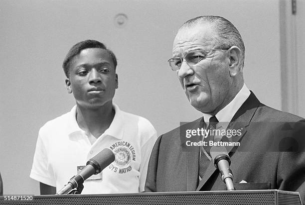 Washington, DC: President Johnson today made a grave appeal to American youths to respect the law as he spoke in the White House rose garden to...