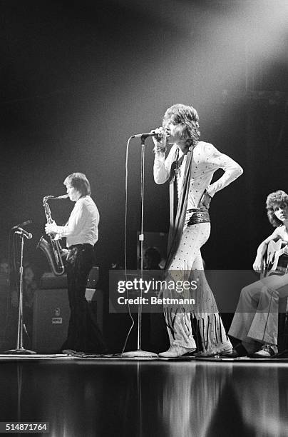 Montreal, Canada: With microphone in hand, Mick Jagger, star of the Rolling Stones rock group, sings to some 20,000 ecstatic fans at the Montreal...