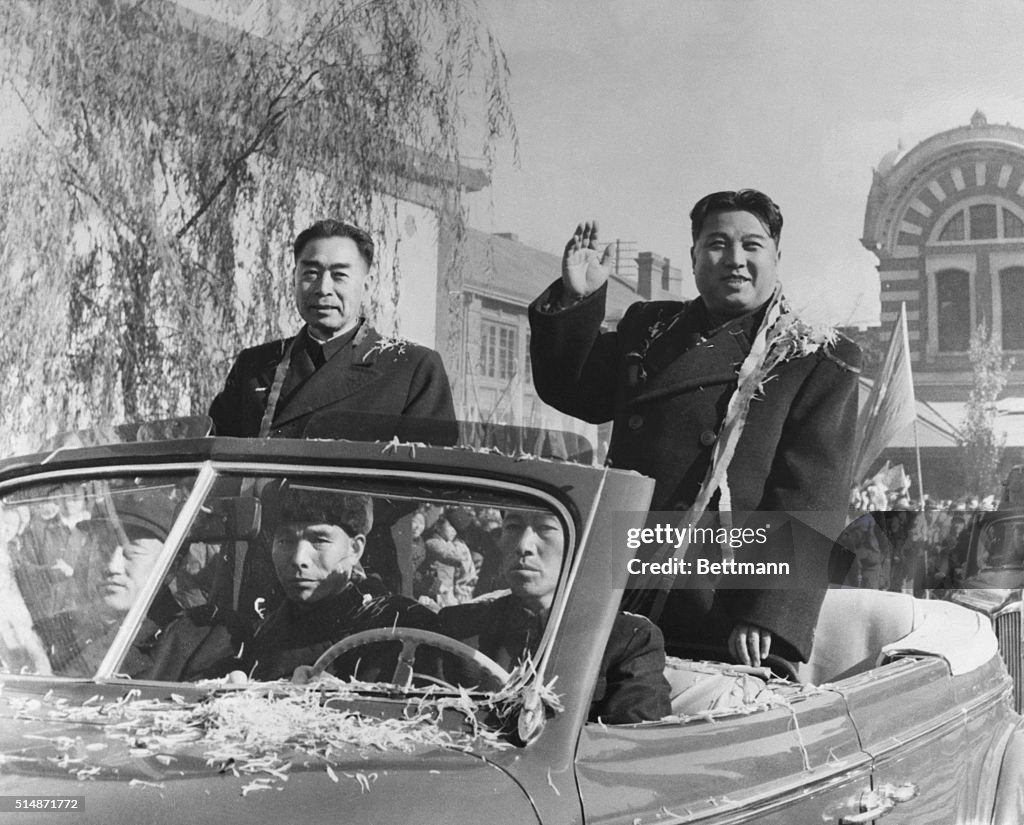 Kim Il Sung With Chou En-Lai Waving