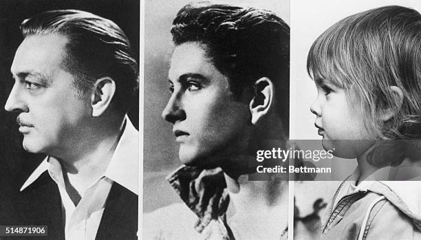 Hollywood, California: Shown in profiles are : John Barrymore, the great profile, his son, John Drew Barrymore, and the latter's daughter, Drew...