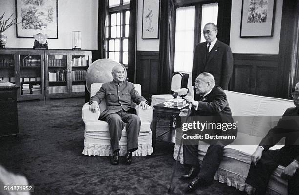 Taipei, China: Two veteran statesmen, Chinese President Chiang Kai-Shek and Japanese Ex-Premier Shigeru Yoshida met in Taipei for top level, private...