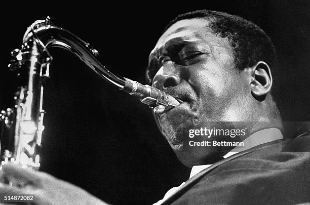 Amsterdam, The Netherlands: The John Coltrane Quartet performed late Saturday night in Amsterdam. Coltrane is in action with saxophone. BPA 2
