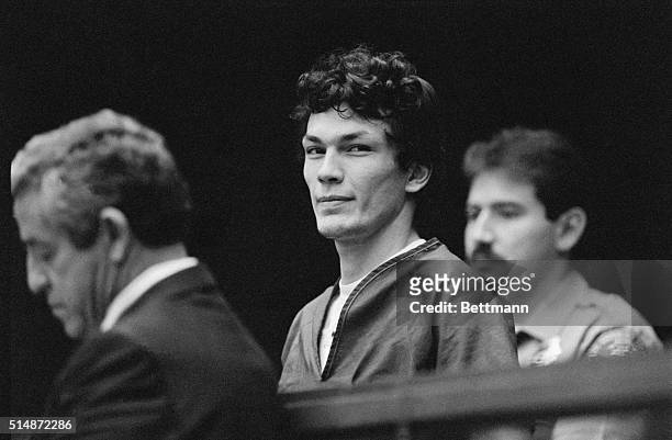 Richard Ramirez, accused of being the serial killer called the "Night Stalker", appears in court to fire his public defenders and hire a private...