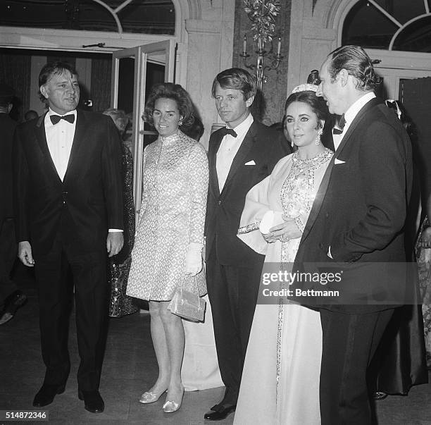 Richard Burton, Senator Robert Kennedy and wife Ethel, and Elizabeth Taylor, at the New York premiere of "Doctor Faustus", which Burton and Taylor...