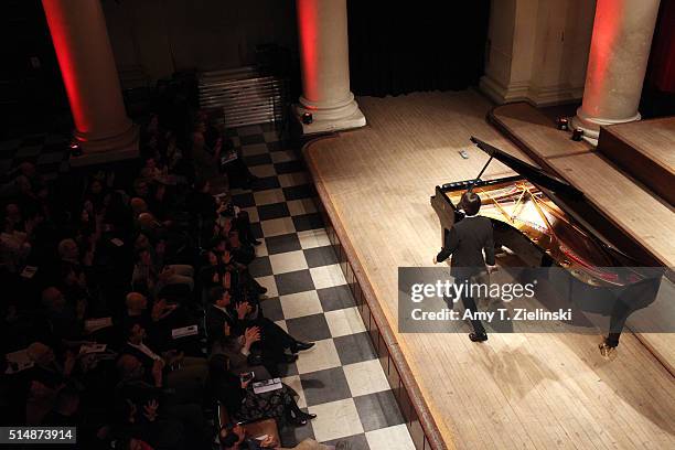 South Korean pianist Seong-Jin Cho, winner of Poland's XVII International Chopin Piano Competition in 2015 walks on stage before performing a program...