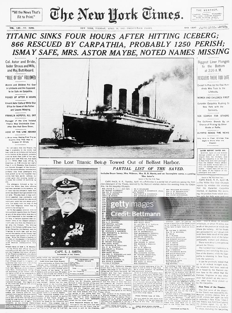 New York Times Reports Loss of Titanic