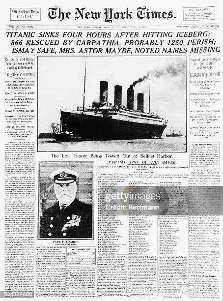 The New York Times headline: Titanic sunk.