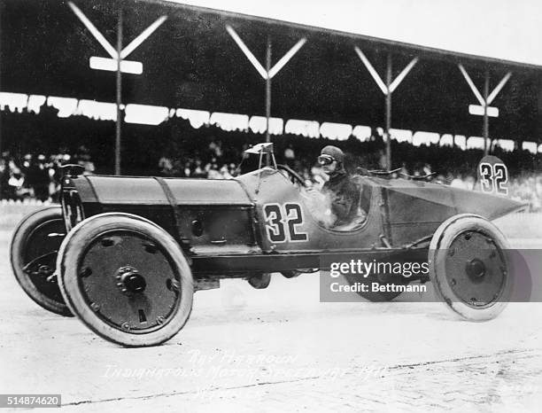 Ray Harroun driving his Marmon Wasp, was the first winner of the Indy Race. His average speed was 74.59 miles per hour.