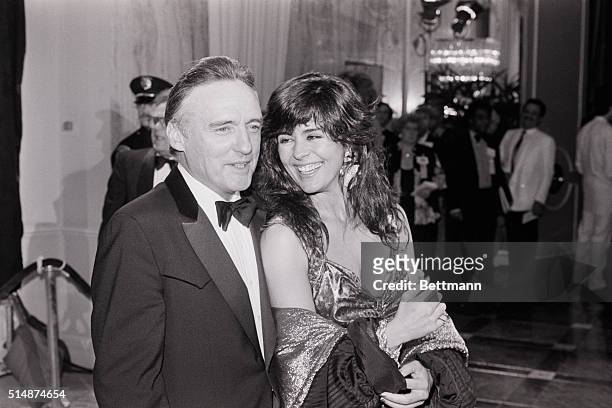 Actors Dennis Hopper and Maria Conchita Alonzo attend the 44th Annual Golden Globe Awards in Hollywood on January 31, 1987. Hopper has been nominated...