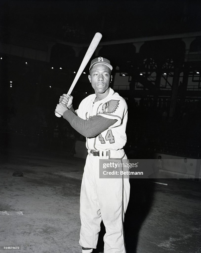 Baseball Player Hank Aaron Holding Bat