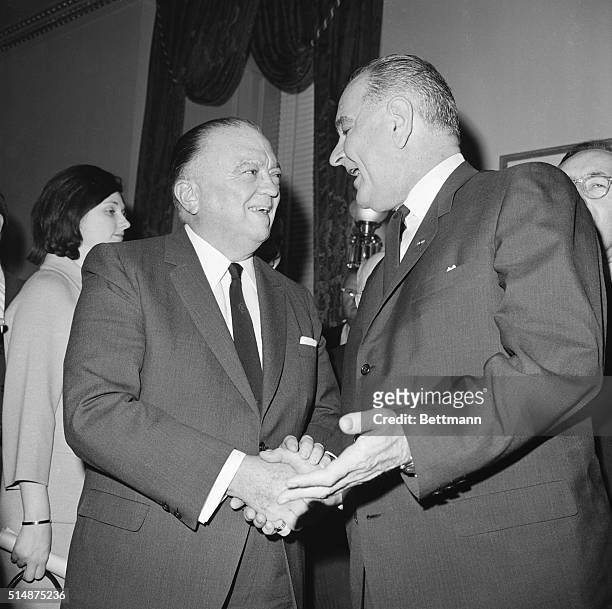 Edgar Hoover and President Lyndon Johnson. Photograph, 12/19/66.