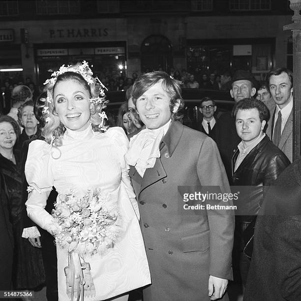 Sharon Tate and Roman Polanski just after their wedding ceremony in London, England.