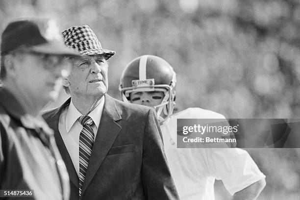 Dallas, Texas: Paul Bear Bryant, Alabama coach, watches the action during the 2nd quarter of the Cotton Bowl 1/1 in Dallas. Ph: Layne Murdoch